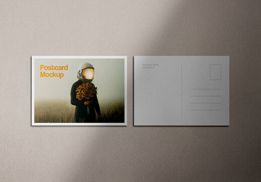 Realistic Postcard Mockup With Shadow Overlay