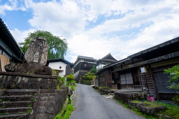Tsumago juku , Edo village on Enakyo Nakasendo trails during summer morning at Gifu , Japan : 29 August 2019