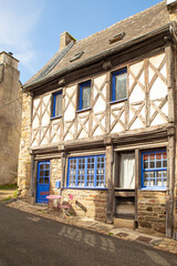 Traditonal stone house street in Tréguier old town, France 