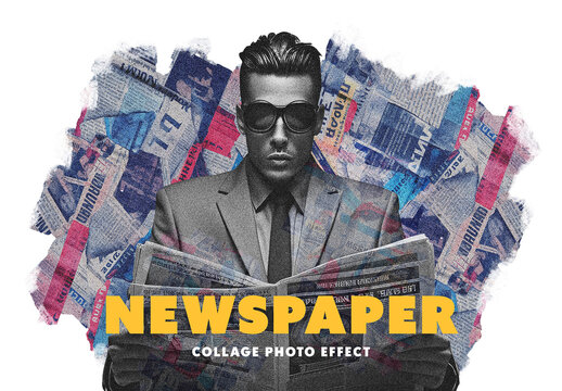 Vintage Newspaper Collage Photo Effect Mockup With Generative AI