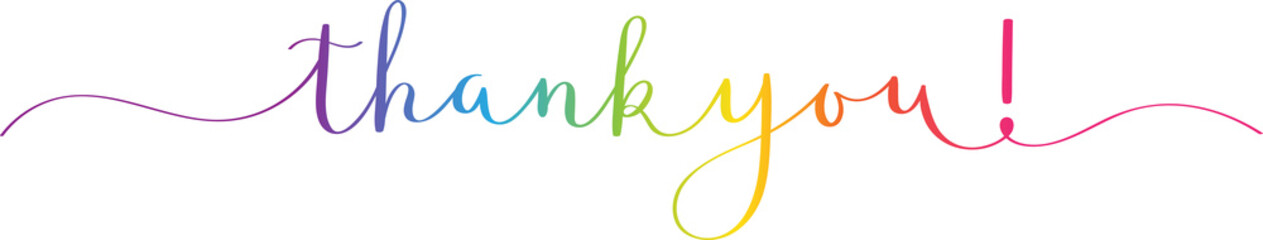 THANK YOU! colorful brush calligraphy banner on transparent background