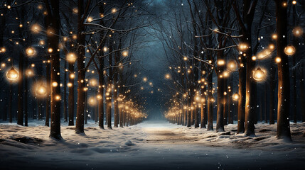 Winter calm street in the night, Christmas background