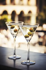 Martini glasses on bokeh background.