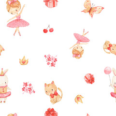 watercolor seamless pattern ballerina illustration for kids