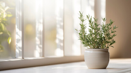 Houseplant, kitchen herbs in a flower pot in a modern kitchen.
