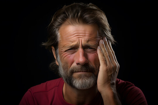 Man feels paind holds theis forehead ai generated art. 