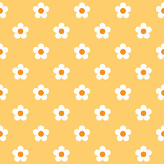 Seamless floral pattern. White flower on a yellow background. Vector illustration