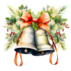 Christmas bell watercolor design with transparent background, PNG illustration