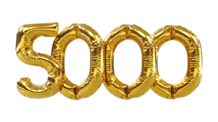 3D render of balloon number five thousand isolated on white background. Party decoration golden balloons. Anniversary