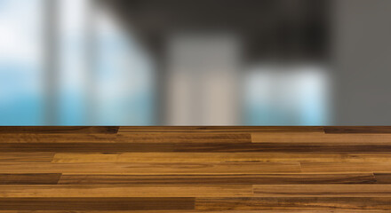 Modern meeting room. 3D rendering.. Blank paintings.  Mockup., Background with empty wooden table. Flooring.