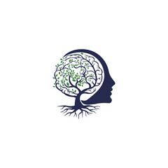 head design, with brain-shaped plants. vector logo