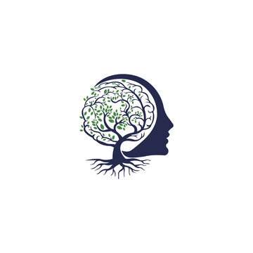 head design, with brain-shaped plants. vector logo