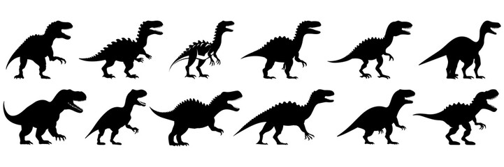 Dinosaur silhouettes set, large pack of vector silhouette design, isolated white background