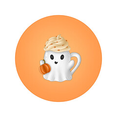 trick or treat, cup of coffee, halloween mug , cute ghost cup with pumpkin, transparent background, cup of cocoa with cream