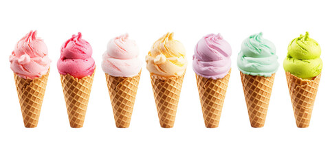 Cream scoop on waffle cone on transparent background