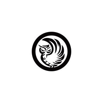 owl shilouette logo design in circle, vector logo