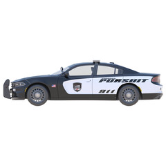 Realistic luxury police car on isolated transparency background, side view of car © N2