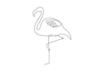 Obraz premium Single line drawing of beauty exotic flamingo for company business logo identity. Flamingo bird mascot concept vector illustration. Stock illustration.