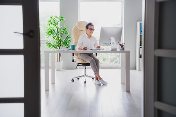 Full size body photo cadre of cheerful experienced windows user advanced english level copywriter...