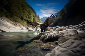 Foto op Plexiglas Extinct Haast Eagle landing on a riverbed in New Zealand © Joe