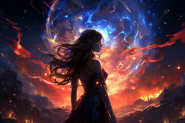 Generated AI portrait of woman meditating chakra aura relaxation yoga concept isolated on dark abstract background