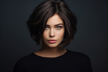 Generative AI picture of beautiful woman fashion model black hairstyle blue eyes - obrazy, fototapety, plakaty