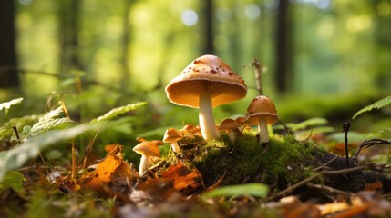 Boletus edulis mushroom growing in the forest.