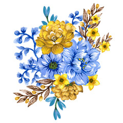 Watercolor floral bouquet illustration  flower green leaf leaves branches bouquets collection.