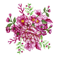 Watercolor floral bouquet illustration  flower green leaf leaves branches bouquets collection.