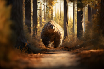 Megatherium (Giant Sloth) walking through an autumnal forest