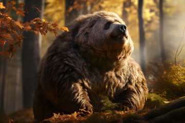 Megatherium (Giant Sloth) in an autumnal forest