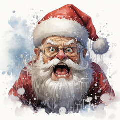 cartoon of an angry santa claus, watercolor style