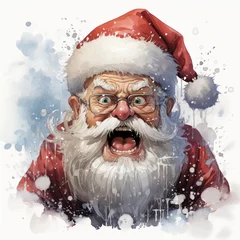 Fotobehang cartoon of an angry santa claus, watercolor style © pcperle