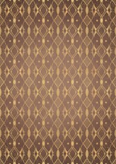 Hand-drawn unique abstract gold ornament on a light brown background, with vignette of darker background color and splatters of golden glitter. Paper texture. Digital artwork, A4. (pattern: p12f)
