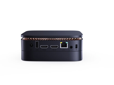 mini computer photography with all digital ports showing functionality isolated on white background