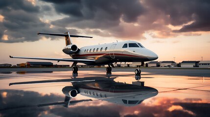 A private jet parked on a tarmac, ready to whisk away its elite passengers to exotic destinations