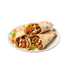 Delicious Shawarma on wooden plate on a transparent background