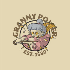 retro cartoon emblem of granny power