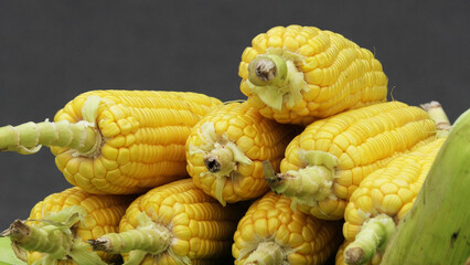 Sweet corn displayed in a street food shop