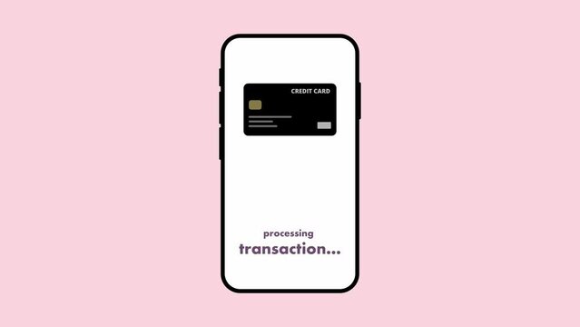 Animation of digital payment on mobile phone. Black credit card appearing on a smartphone with „transaction failed“ showing up after loading screen. Online banking themed animation.