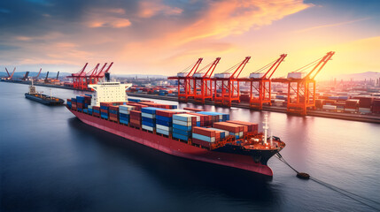 Naklejka premium a large container ship carrying colorful containers in the ocean sea.