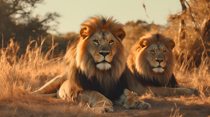 Majestic Lions Roaming the African Savannah