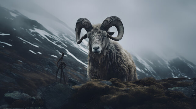 Majestic Argali in the Rugged Mountain Terrain