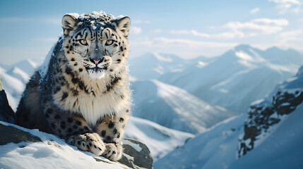 Elusive Majesty: Snow Leopard in the Himalayan Heights - obrazy, fototapety, plakaty