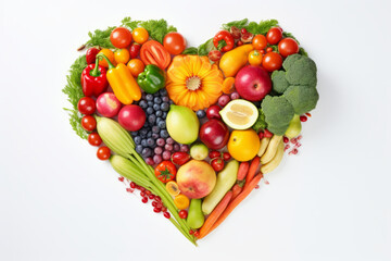 Naklejka na ściany i meble Food, vegetables, fruits and seasonings forming a heart from above. Generative AI