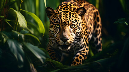 Fototapeta premium Elusive Majesty: Wild Jaguar in Its Jungle Realm