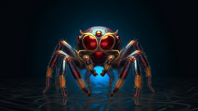 a horror jumping spider in a dark art fantasy style.Generative AI
