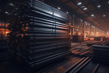 Iron steel shop in heavy industrial warehouse