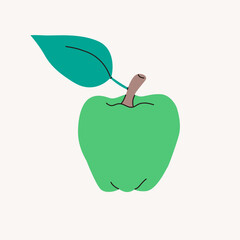 isolated green apple vector illustration trendy colors pop art vintage retro apple