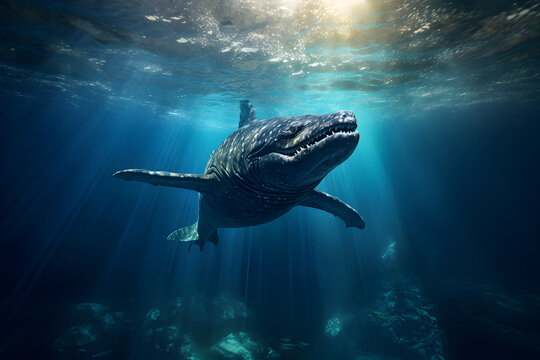 Mosasaurus swimming in a prehistoric ocean